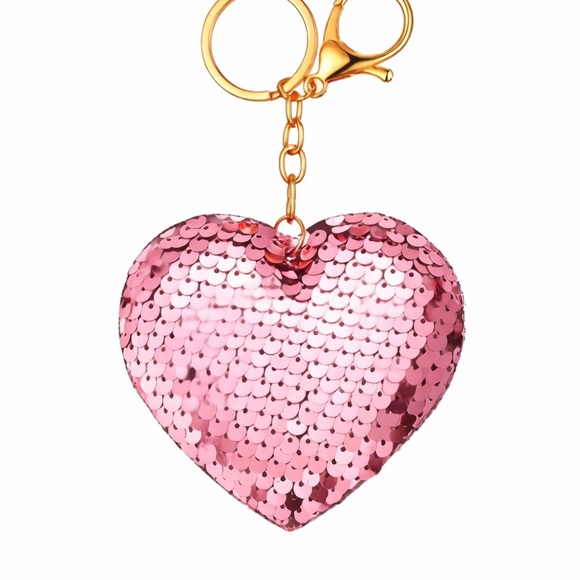Pink Sequin Heart Keychain Purse Charm Bag Accessory NWT - Picture 2 of 4